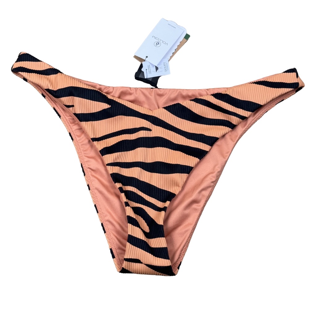 NWT Volcom Keep Up V Zebra Animal Print Bikini Swimsuit Bottom XL Skimpy